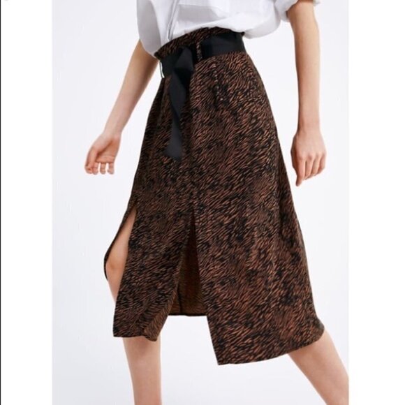 NWT ZARA BELTED Zebra ANIMAL PRINT MIDI SKIRT - Picture 4 of 7